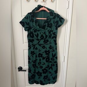 Matrushka Construction Large Dress Green & Black Velvet Floral Vintage Inspired